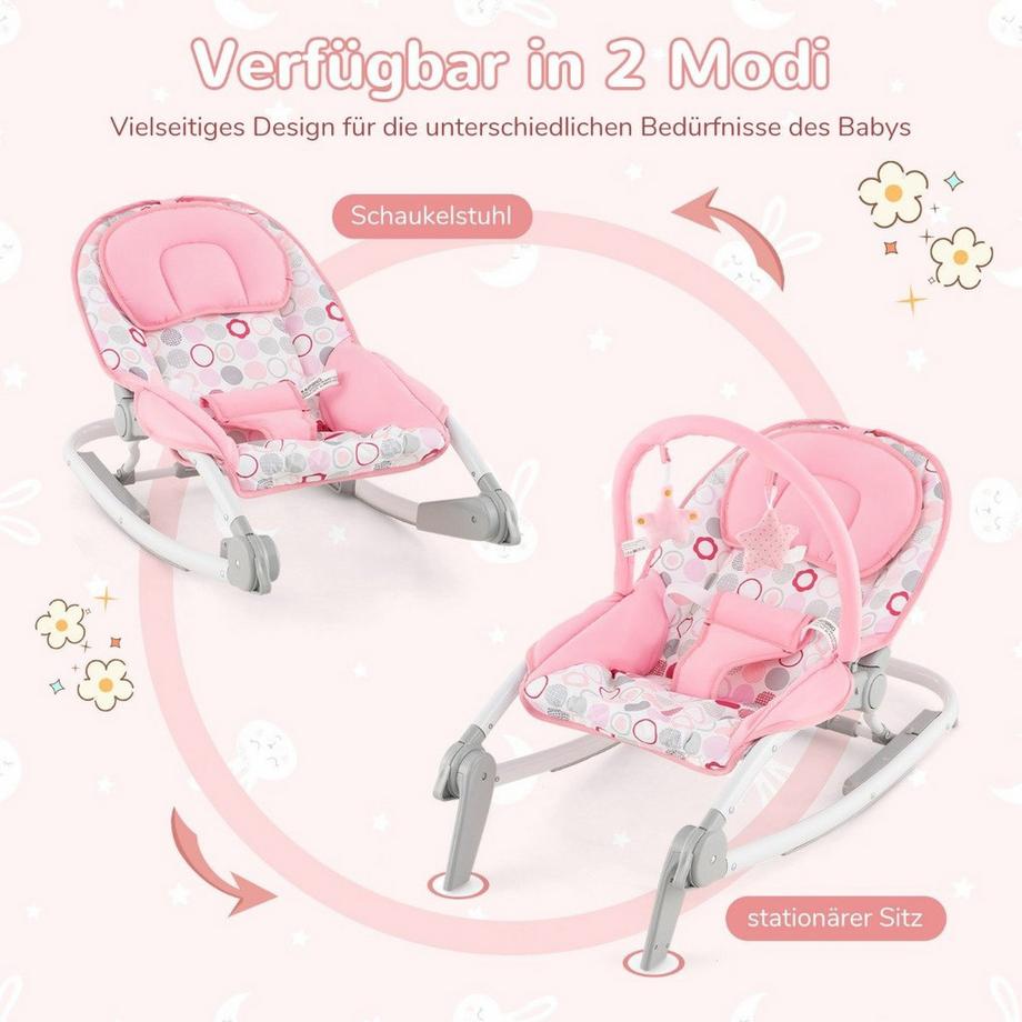 B2X  Balançoire portable pliable 2 en 1 pour bébé avec dossier réglable à 3 niveaux rose 