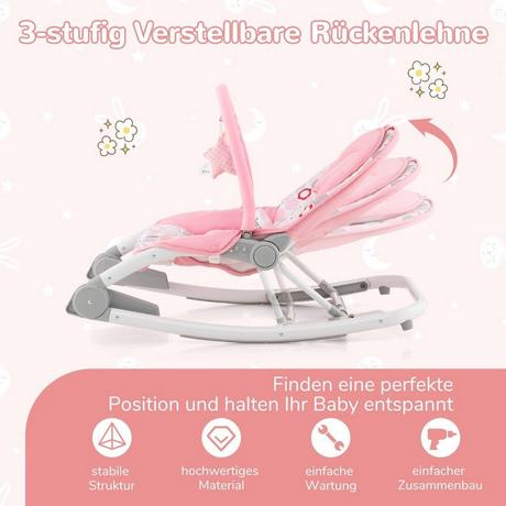 B2X  Balançoire portable pliable 2 en 1 pour bébé avec dossier réglable à 3 niveaux rose 