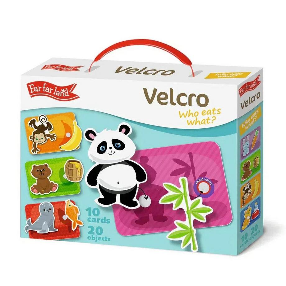 Montessori  Chi mangia cosa? - Gioco educativo per bambini, carte con chiusura velcro Montessori 