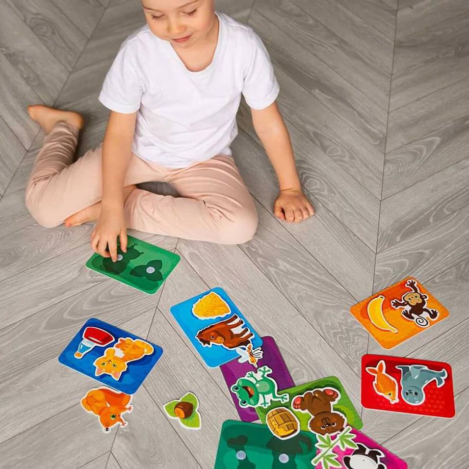 Montessori  Chi mangia cosa? - Gioco educativo per bambini, carte con chiusura velcro Montessori 
