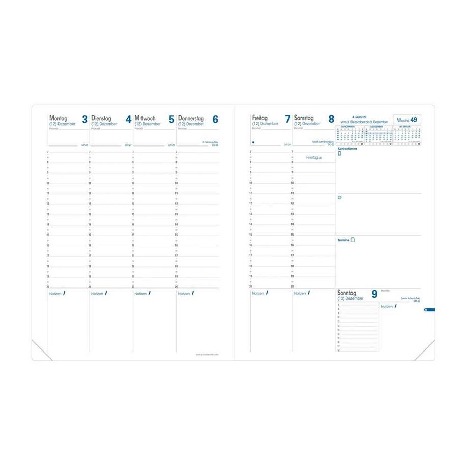 Quo Vadis - Recharge Agenda - 2025 - Trinote - Semainier Planning - Allemand - 13 mois de décembre à décembre - 18x24 cm - Papier Cl airefontaine blanc - Fabrication française