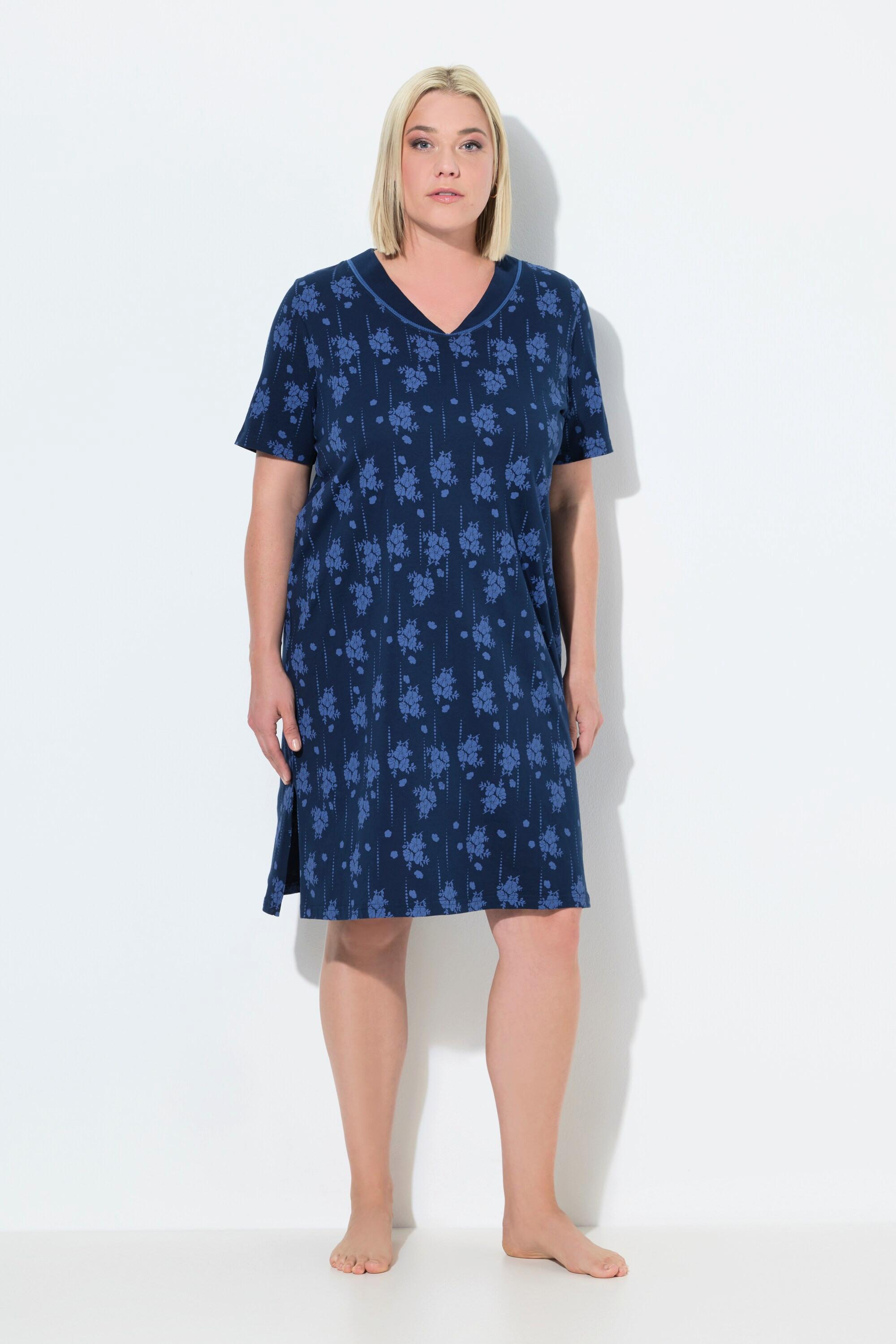 Ulla Popken Bigshirts 2er-Pack Blüten V-Ausschnitt Halbarm Ärmellos  