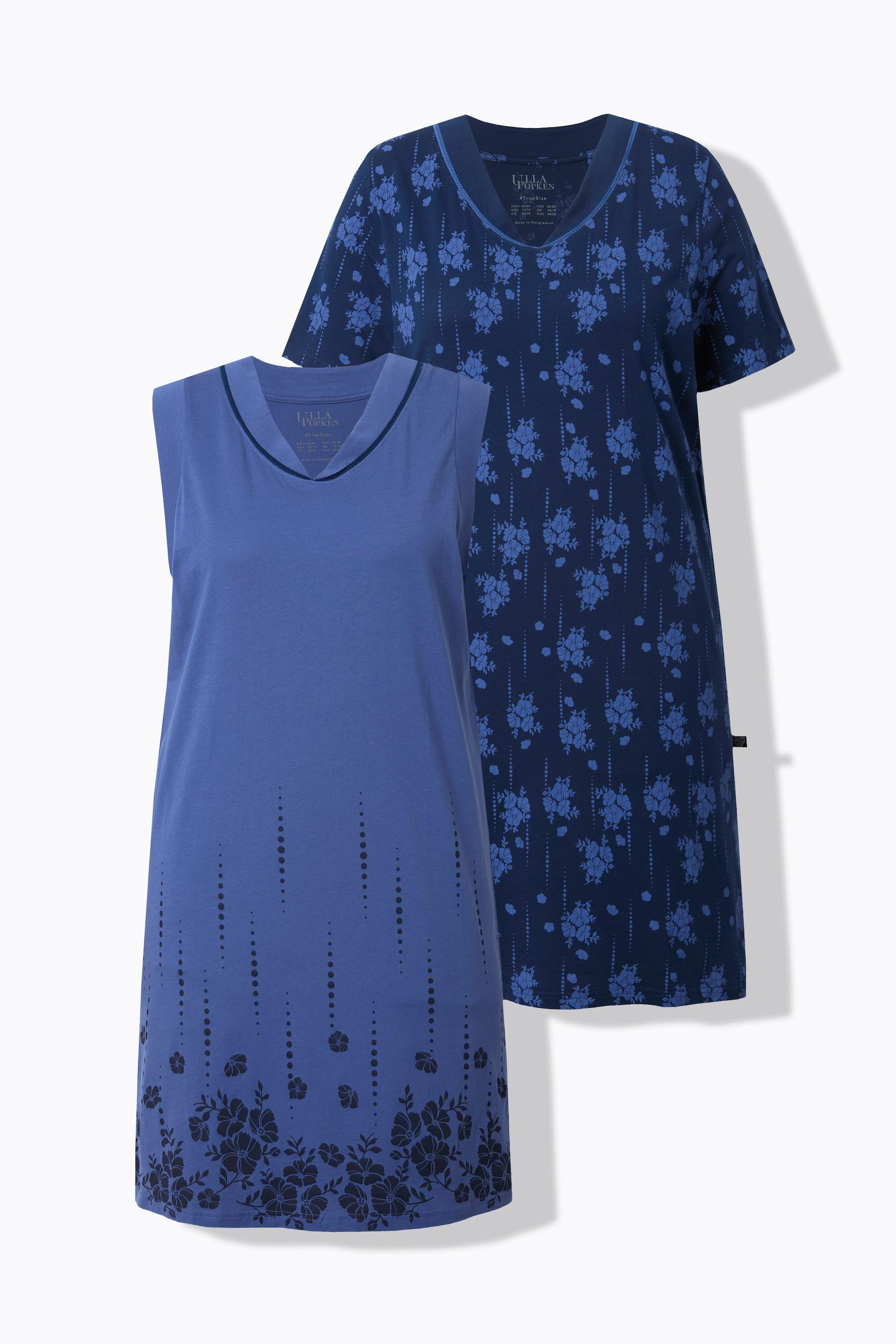 Ulla Popken Bigshirts 2er-Pack Blüten V-Ausschnitt Halbarm Ärmellos  