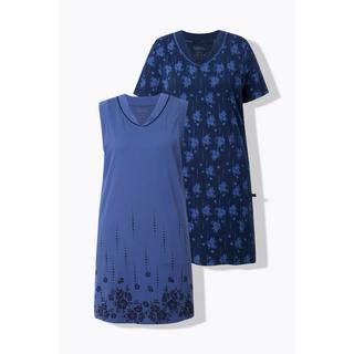 Ulla Popken Bigshirts 2er-Pack Blüten V-Ausschnitt Halbarm Ärmellos  