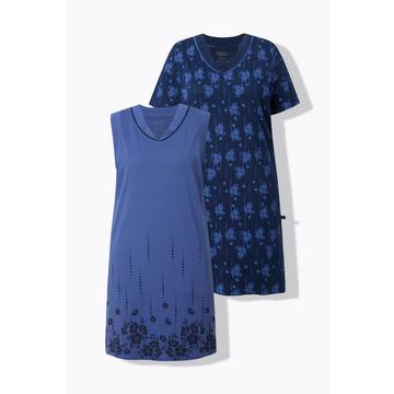 Camicie da notte in confezione doppia con fiori, scollatura a V e mezze maniche/smanicata