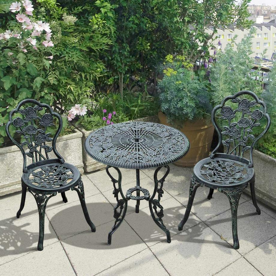 Northio Bistro Set De Jardin Avec Salon De Jardin 3 Pièces. Ensemble De Meubles De Balcon En Fonte D'Aluminium Vert Antique  