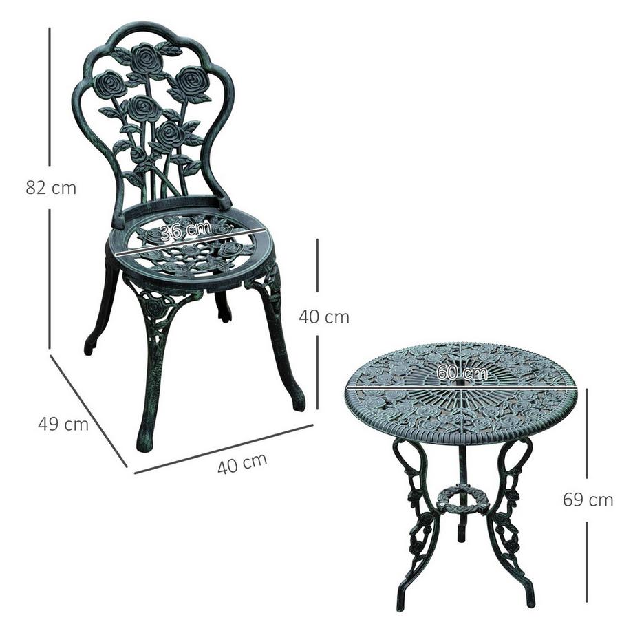 Northio Bistro Set De Jardin Avec Salon De Jardin 3 Pièces. Ensemble De Meubles De Balcon En Fonte D'Aluminium Vert Antique  