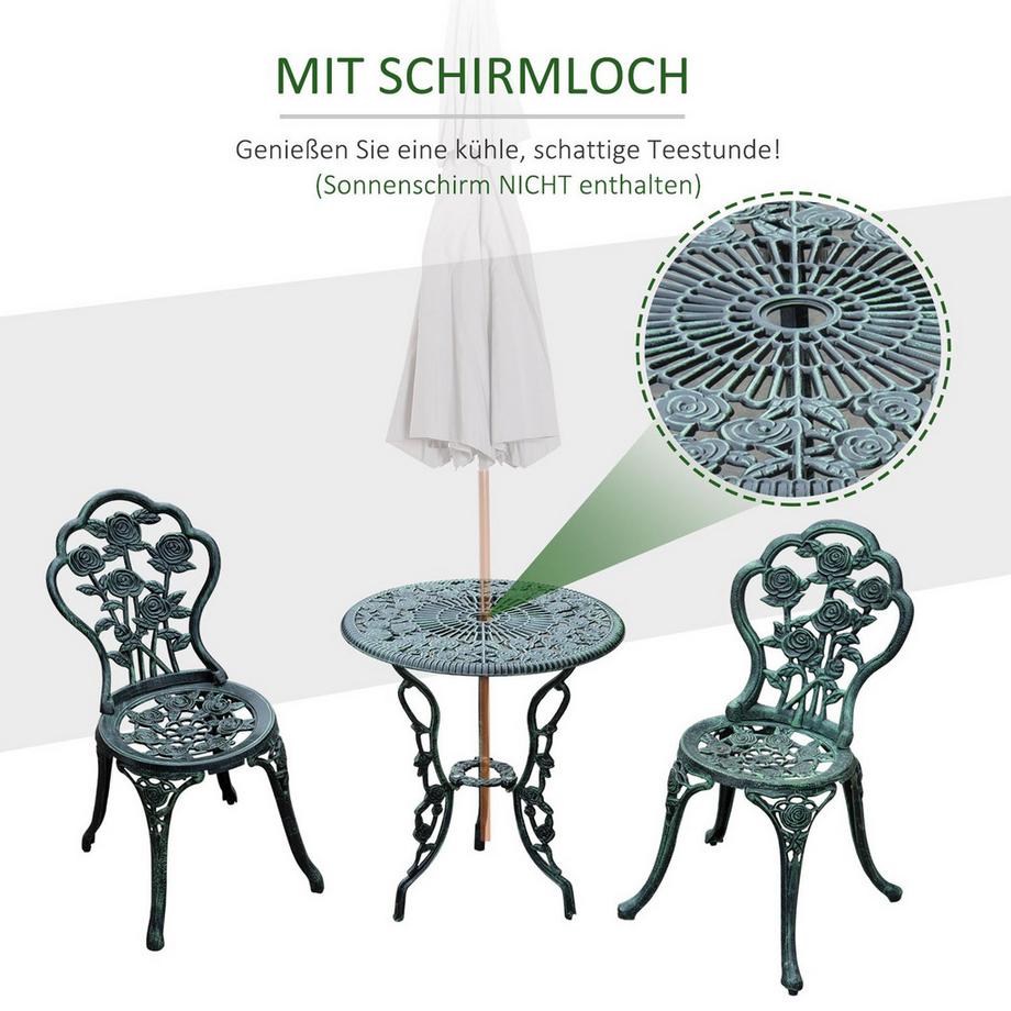 Northio Bistro Set De Jardin Avec Salon De Jardin 3 Pièces. Ensemble De Meubles De Balcon En Fonte D'Aluminium Vert Antique  