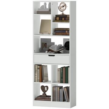 Bibliothèque sur pied avec 9 étagères, 1 tiroir, étagère de rangement avec sécurité anti-basculement, étagère de bureau pour salon, bureau, 60 x 26 x 158 cm, blanc