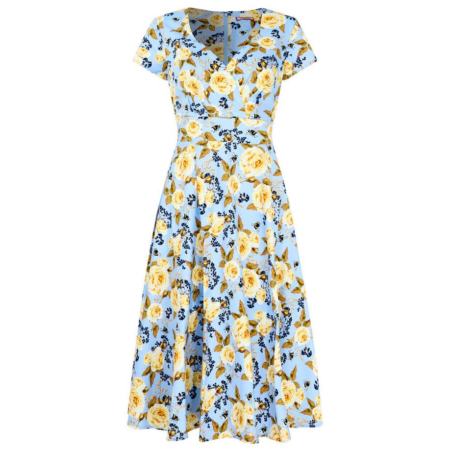 Joe Browns Robe en Coton Satiné Imprimé avec Encolure Cœur et Ceinture  
