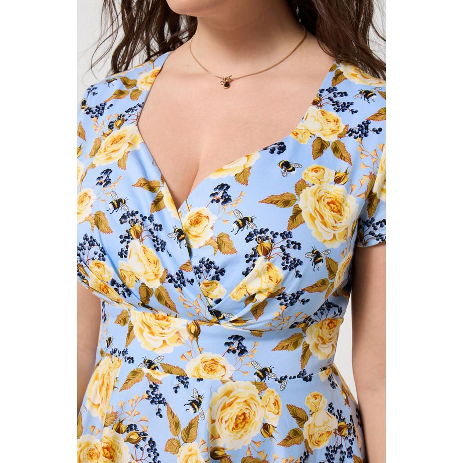 Joe Browns Robe en Coton Satiné Imprimé avec Encolure Cœur et Ceinture  
