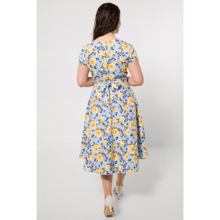 Joe Browns Robe en Coton Satiné Imprimé avec Encolure Cœur et Ceinture  