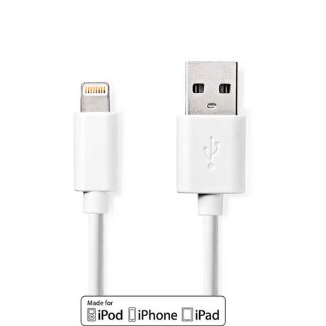 Nedis  Cavo Lightning | USB 2.0 | Apple Lightning, 8-pin | USB-A Maschio | 480 Mbps | Nichelato | 2,00 m | Rotondo | PVC | Bianco | Scatola 