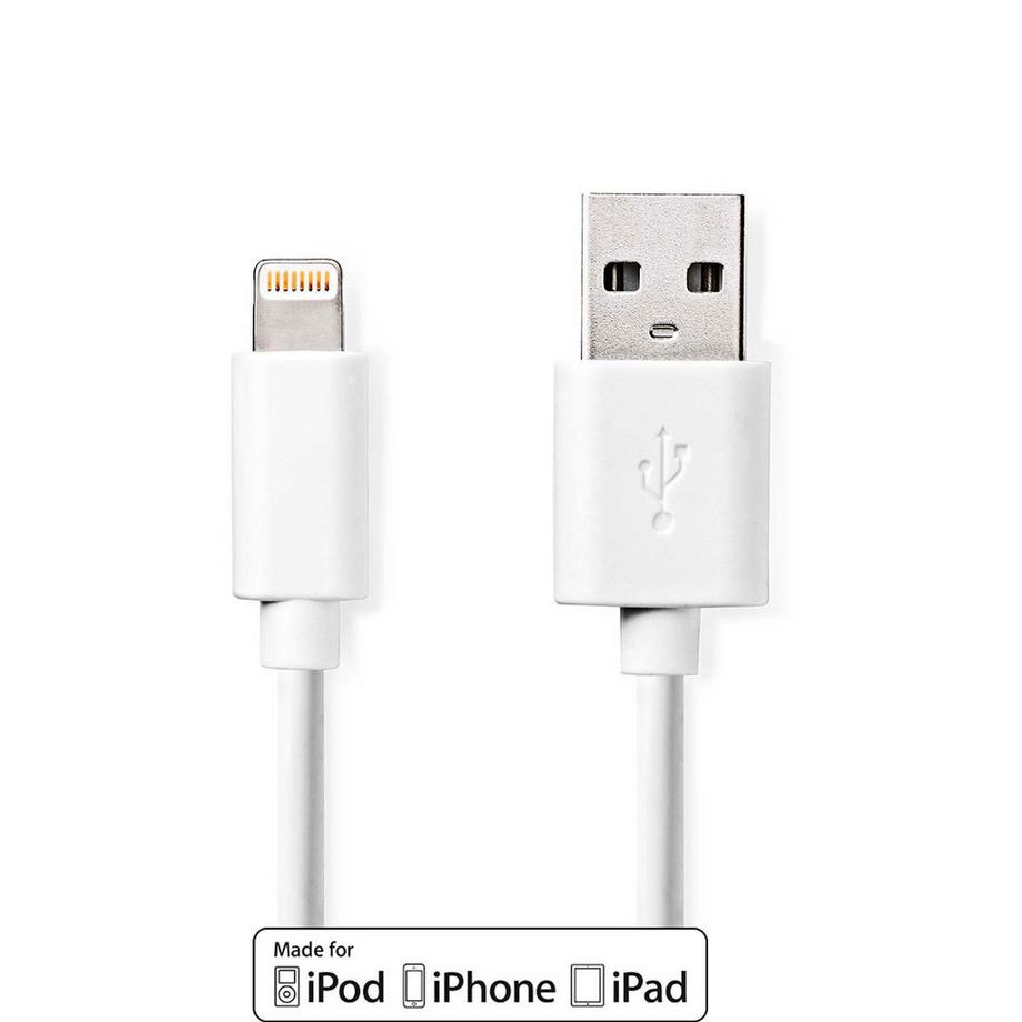 Cavo Lightning | USB 2.0 | Apple Lightning, 8-pin | USB-A Maschio | 480 Mbps | Nichelato | 2,00 m | Rotondo | PVC | Bianco | Scatola