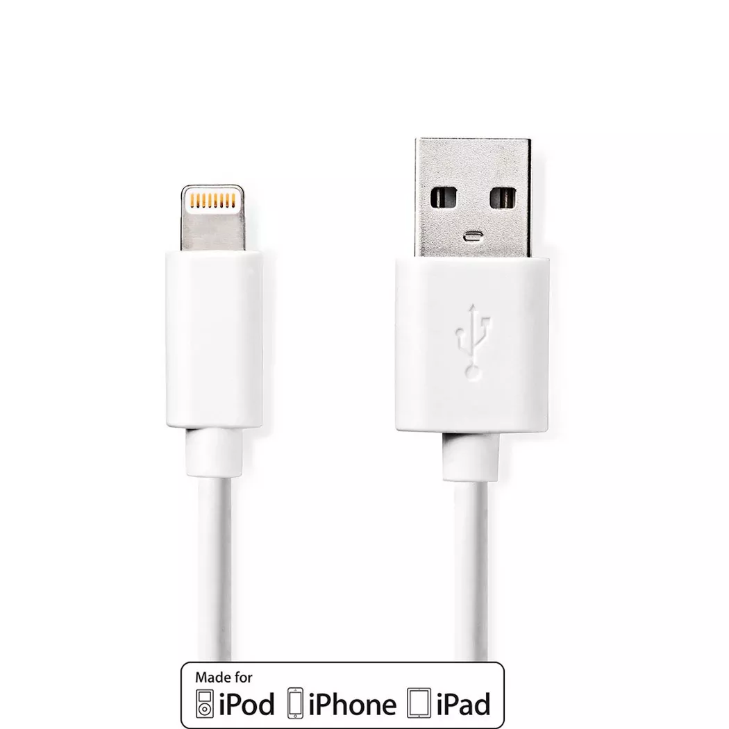 Nedis Lightning Cable | USB 2.0 | Apple Lightning 8-Pin | USB-A Male | 480 Mbps | Nickel Plated | 2.00 m | Round | PVC | White | Box
