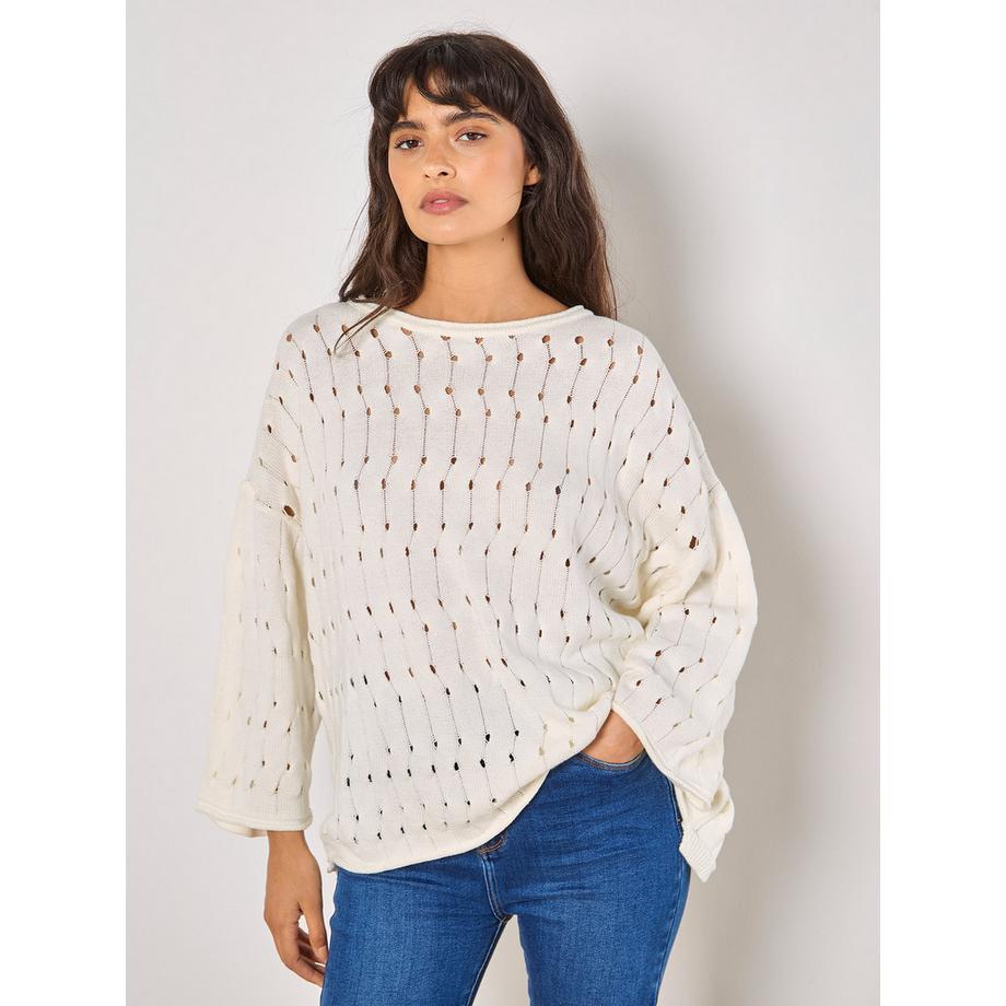 Pointelle Pullover mit Glockenärmeln