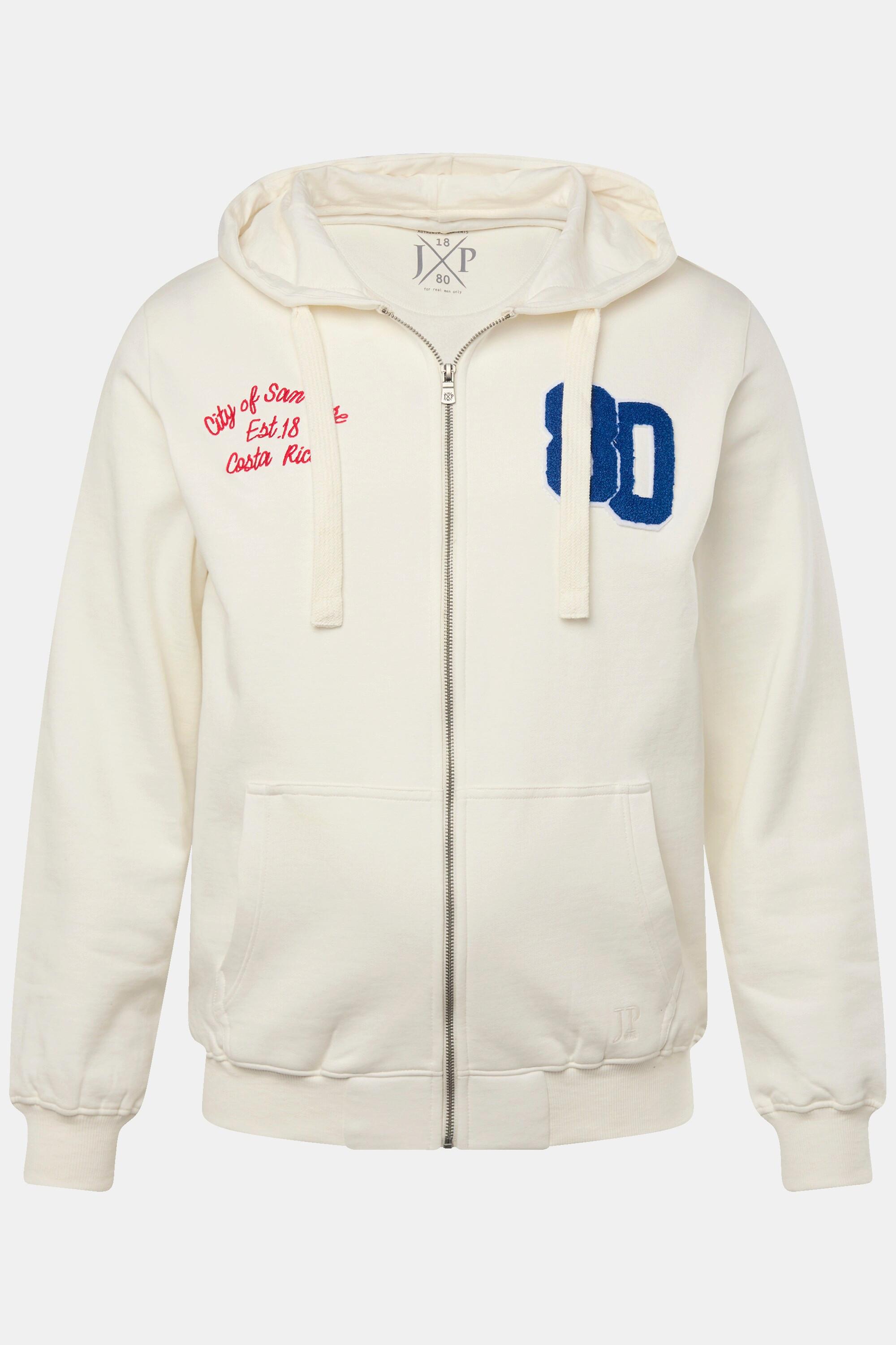 JP1880  Hoodiejacke, Zipper, Badges, Kängurutasche 