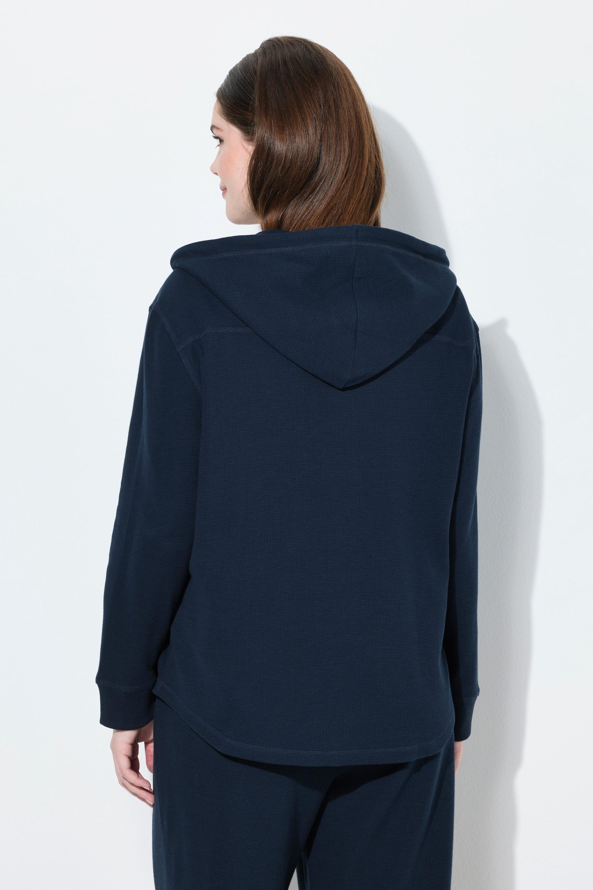 Ulla Popken Veste à capuche en molleton texture gaufrée coton bio  