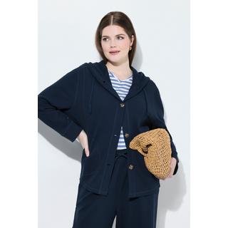 Ulla Popken Veste à capuche en molleton texture gaufrée coton bio  