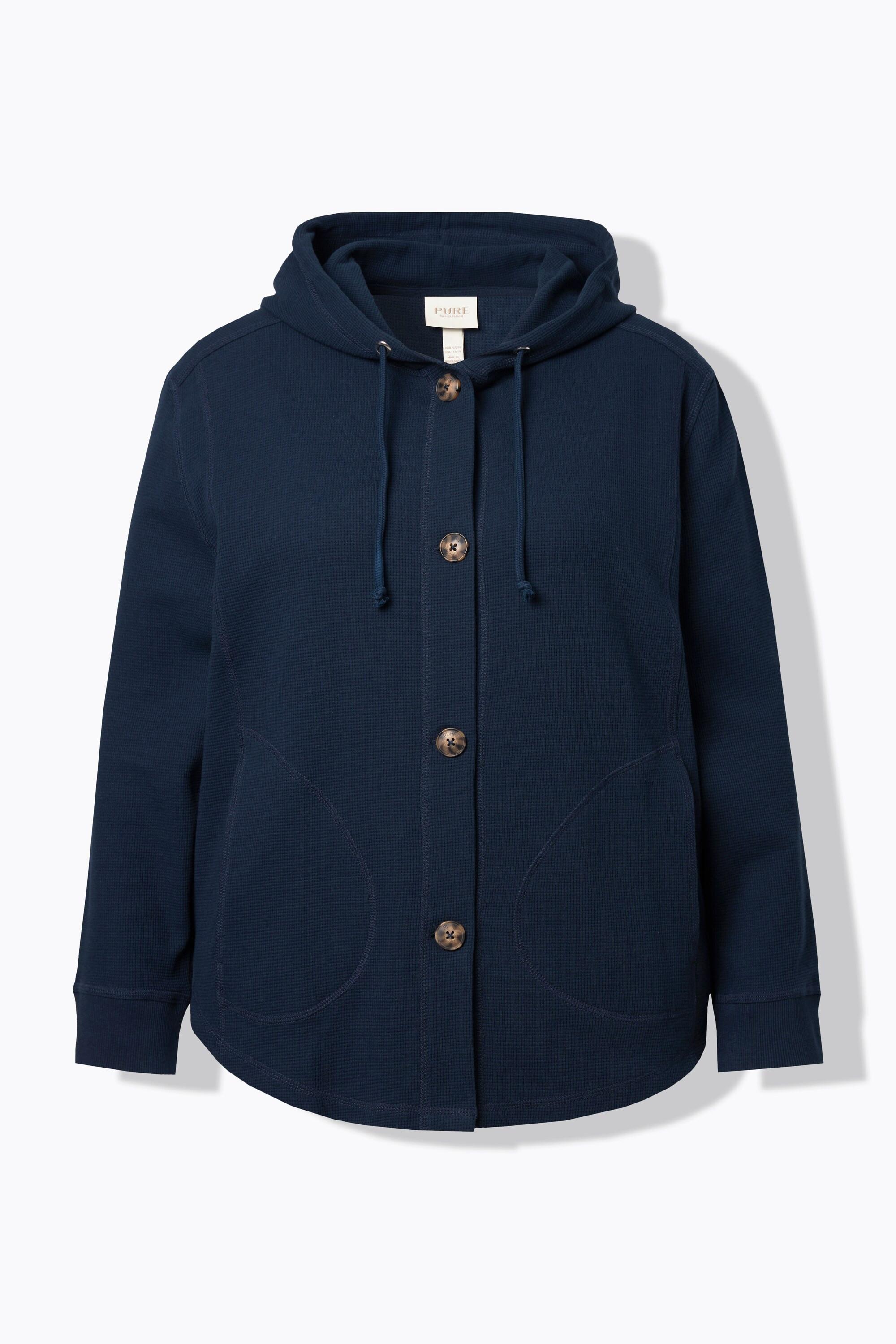 Ulla Popken Veste à capuche en molleton texture gaufrée coton bio  