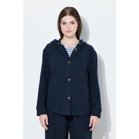 Ulla Popken Veste à capuche en molleton texture gaufrée coton bio  