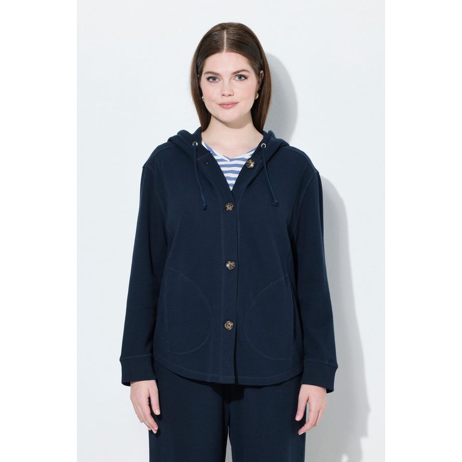 Ulla Popken Sweatjacke Waffelstruktur Kapuze Biobaumwolle  