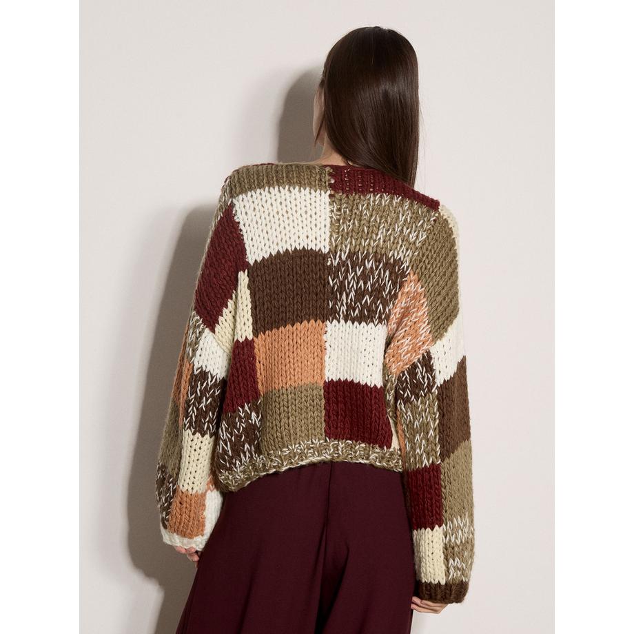APRICOT Pull patchwork tricoté à la main  
