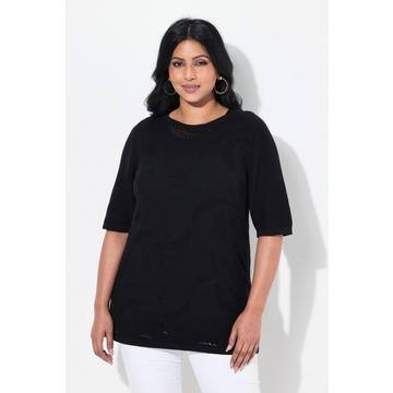 Maglione con fiori, scollo a barca e mezze maniche