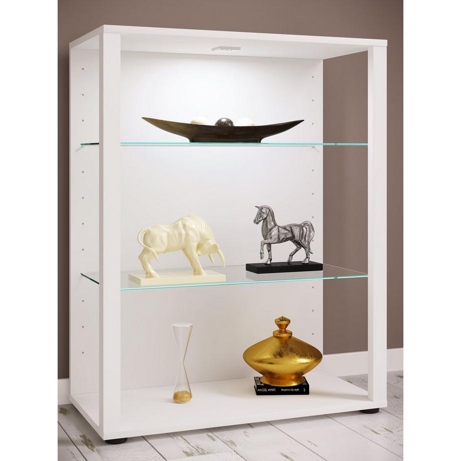 VCM Glasvitrine stehend | Vitrine Glas mit ESG-Sicherheitsglas | Maße ca. H. 90 x B. 70 x T. 35 cm | Standvitrine Glas | Modern und platzsparend | Glas  