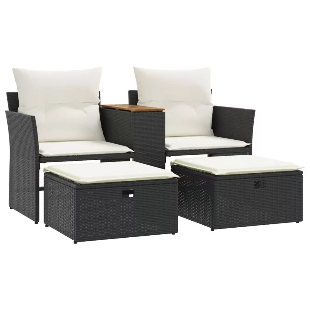 Canapé de jardin vidaXL 2 places avec tabourets noir résine tressée
