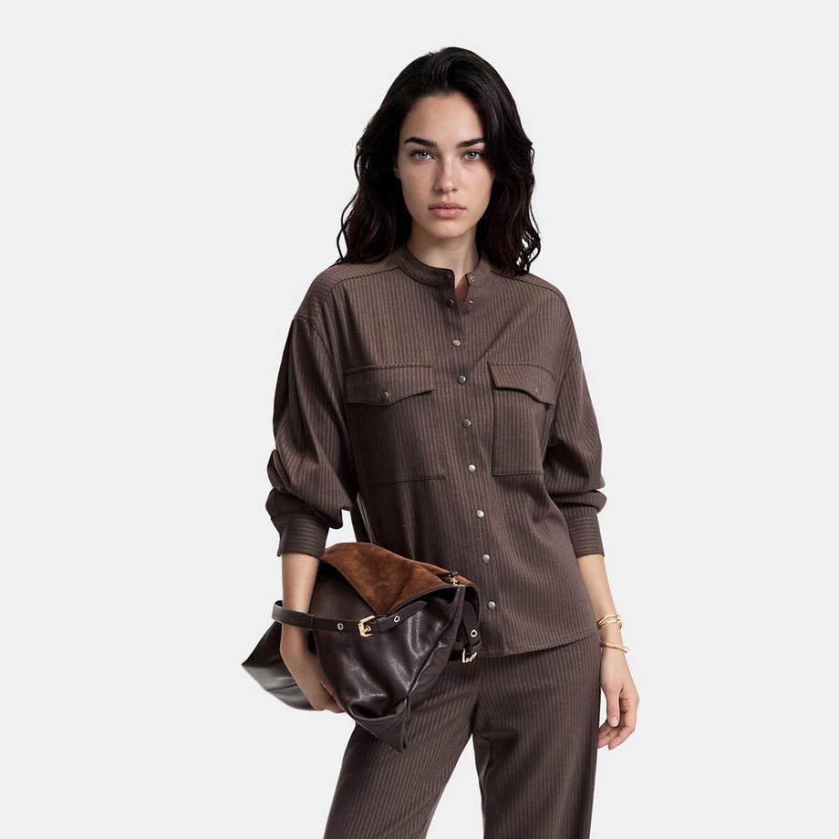 Chemise col mao à rayures manches longues