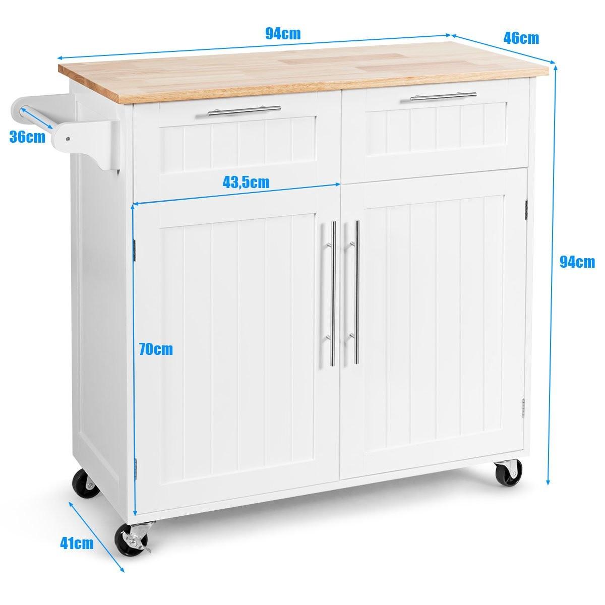 B2X Desserte de cuisine desserte roulante avec tiroirs et placards 94 x 45,5 x 94,5 cm blanc  