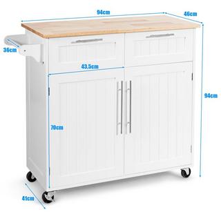 B2X Desserte de cuisine desserte roulante avec tiroirs et placards 94 x 45,5 x 94,5 cm blanc  