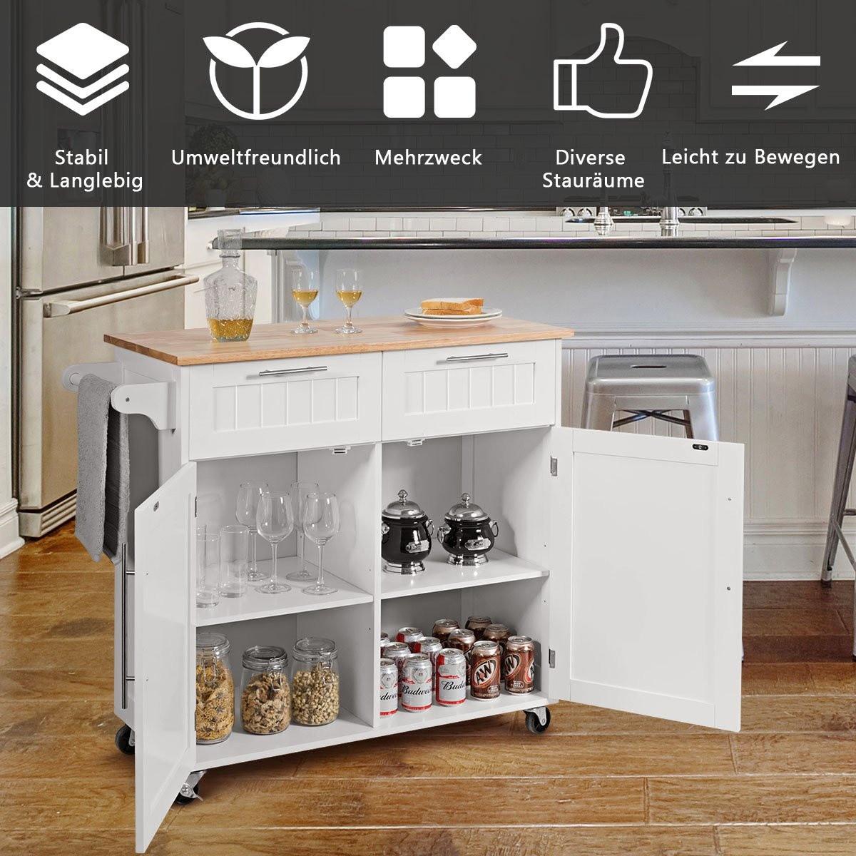 B2X Desserte de cuisine desserte roulante avec tiroirs et placards 94 x 45,5 x 94,5 cm blanc  