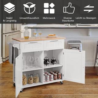 B2X Desserte de cuisine desserte roulante avec tiroirs et placards 94 x 45,5 x 94,5 cm blanc  