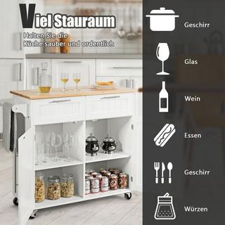 B2X Desserte de cuisine desserte roulante avec tiroirs et placards 94 x 45,5 x 94,5 cm blanc  