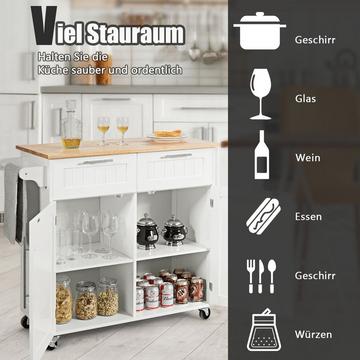 Küchenwagen Rollender Servierwagen mit Schubladen und Schränken 94 x 45,5 x 94,5 cm Weiß