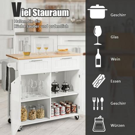 B2X Desserte de cuisine desserte roulante avec tiroirs et placards 94 x 45,5 x 94,5 cm blanc  