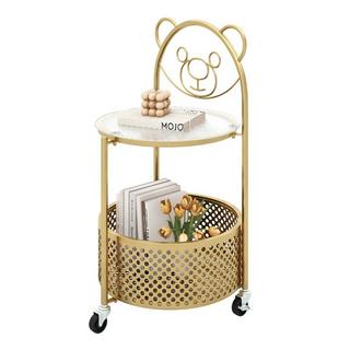 Northio Table d'appoint en verre à roulettes Table en verre à 2 niveaux ronde avec motif ours doré  