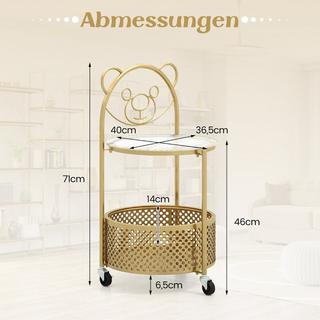 Northio Table d'appoint en verre à roulettes Table en verre à 2 niveaux ronde avec motif ours doré  