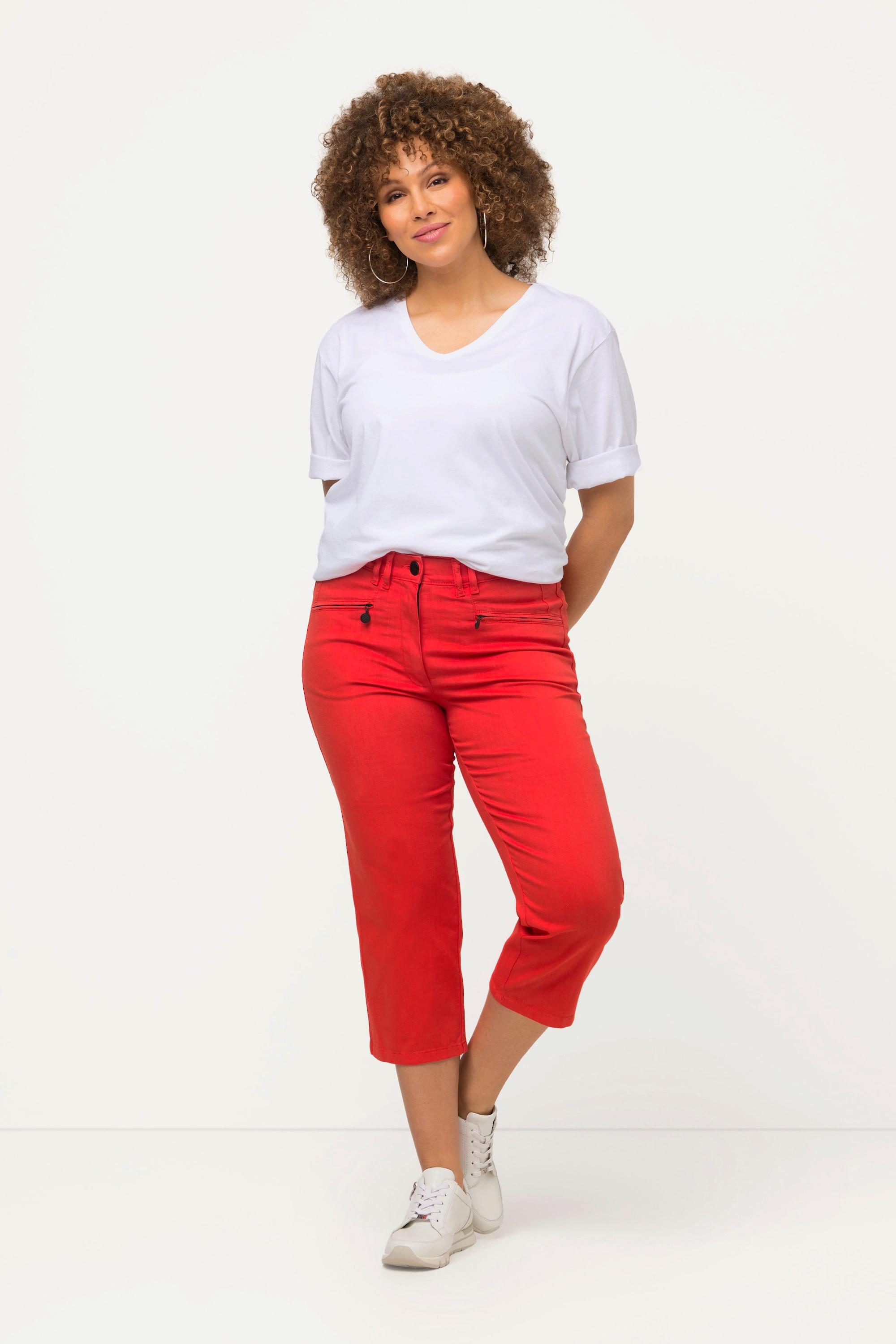 Ulla Popken  Pantalon Mony, longueur au mollet. Poches zippées et tissu stretch 