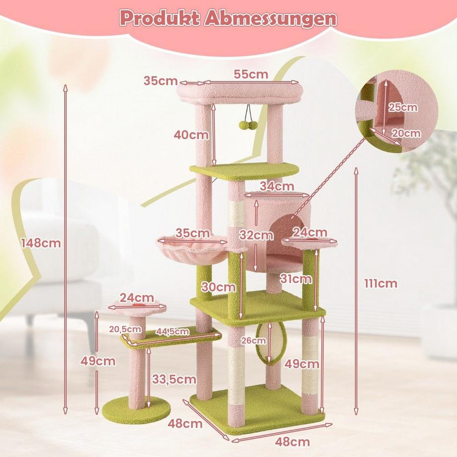 Northix  Kratzbaum mit Blumenmuster & Plüschgepolsterter Plattform & Katzenhaus Katzenbaum 