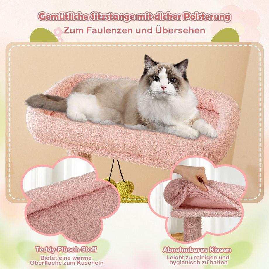 Northix  Kratzbaum mit Blumenmuster & Plüschgepolsterter Plattform & Katzenhaus Katzenbaum 