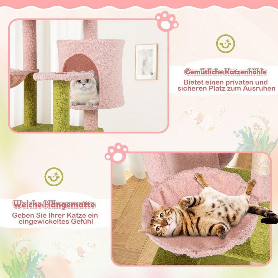 Northix  Kratzbaum mit Blumenmuster & Plüschgepolsterter Plattform & Katzenhaus Katzenbaum 