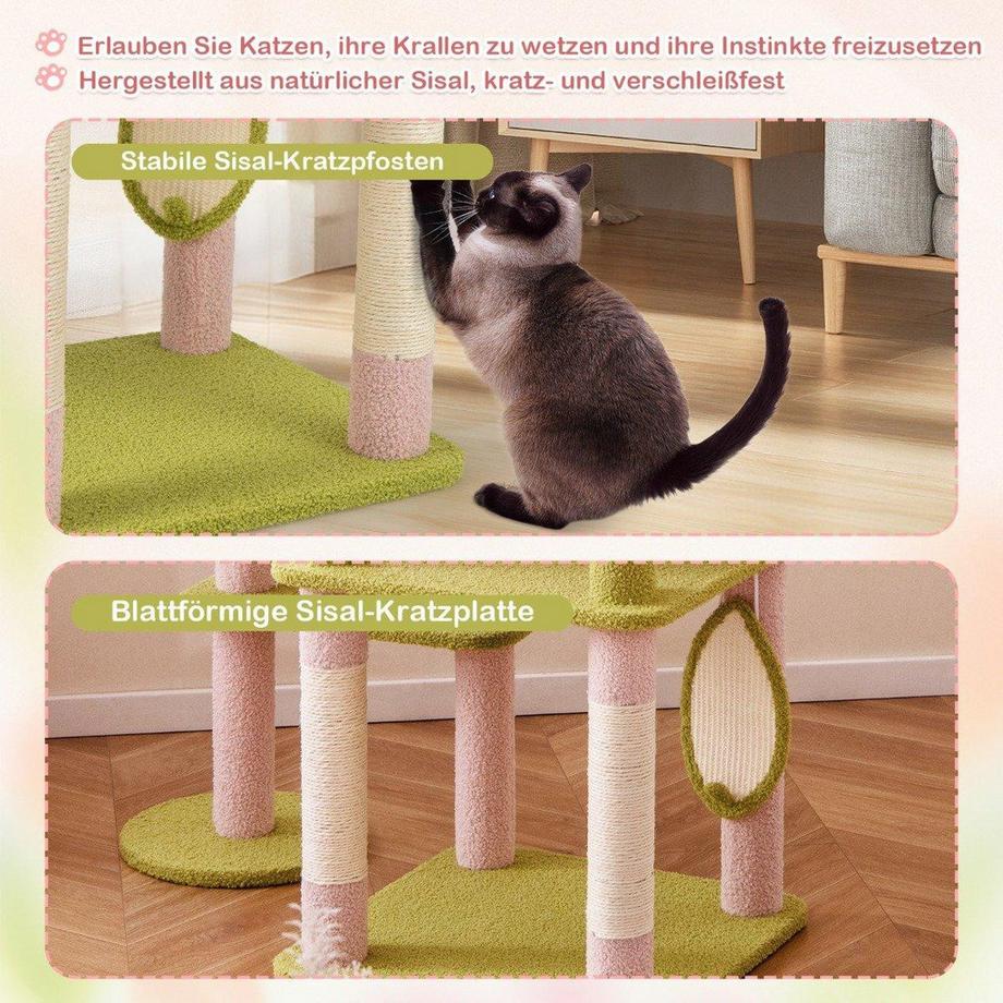 Northix  Kratzbaum mit Blumenmuster & Plüschgepolsterter Plattform & Katzenhaus Katzenbaum 