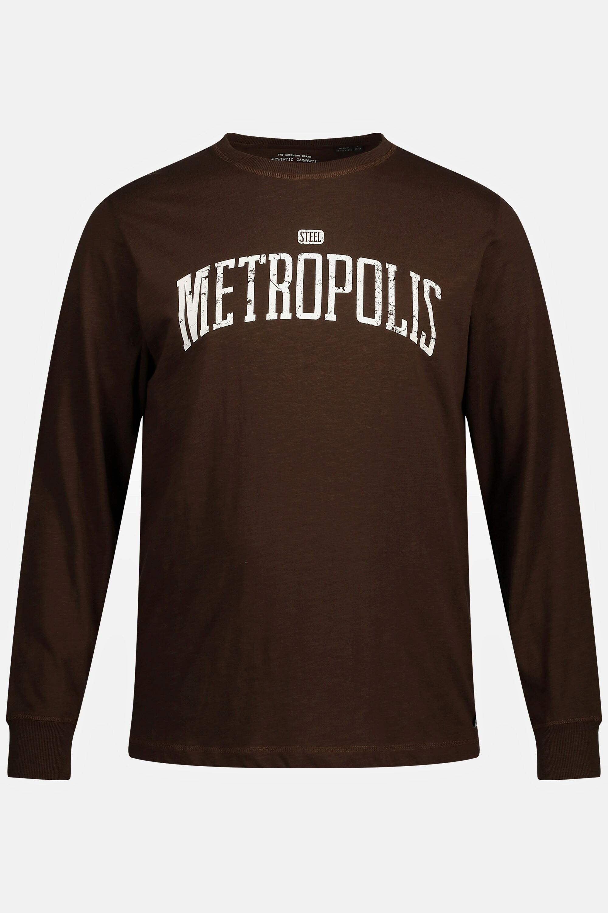 JP1880  Maglia a maniche lunghe con stampa "Metropolis" e scollo a girocollo, disponibile nella versione tall 