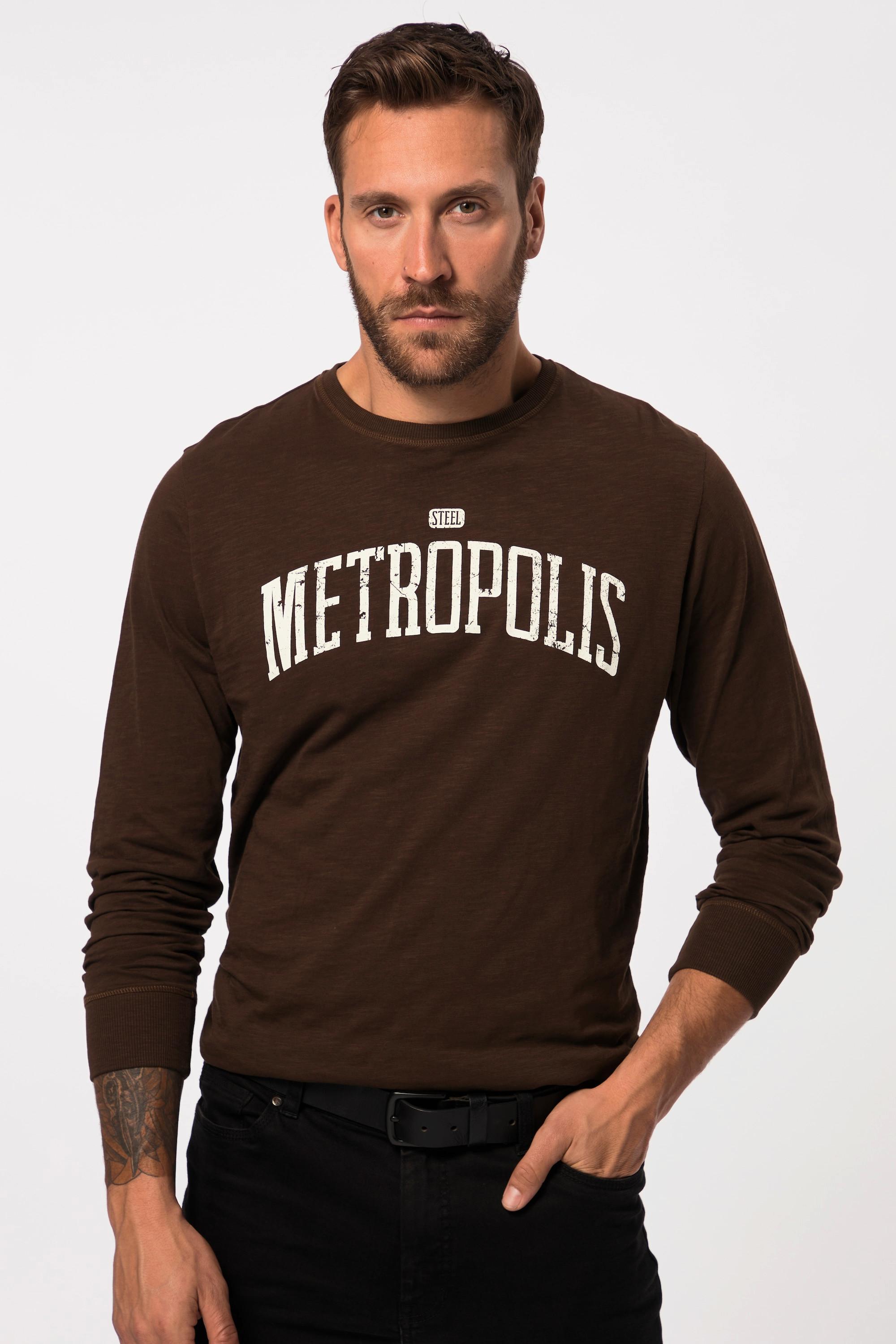 JP1880  Maglia a maniche lunghe con stampa "Metropolis" e scollo a girocollo, disponibile nella versione tall 