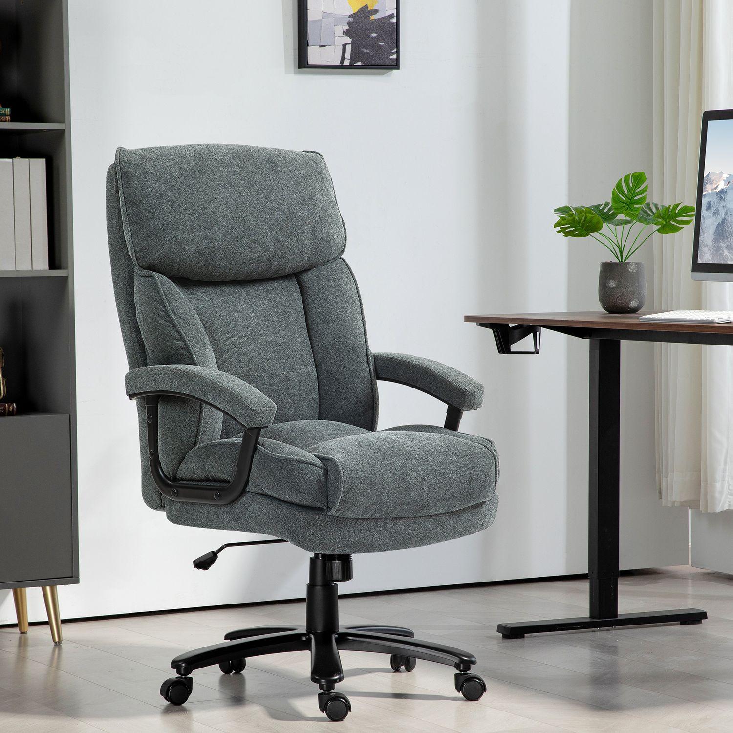 Northio Chaise de bureau, chaise de bureau ergonomique avec fonction berçante, aspect lin, chaise PC réglable en hauteur avec fonction pivotante, coussins épais, capacité de charge jusqu'à 200 kg, pour bureau à domicile, gris  