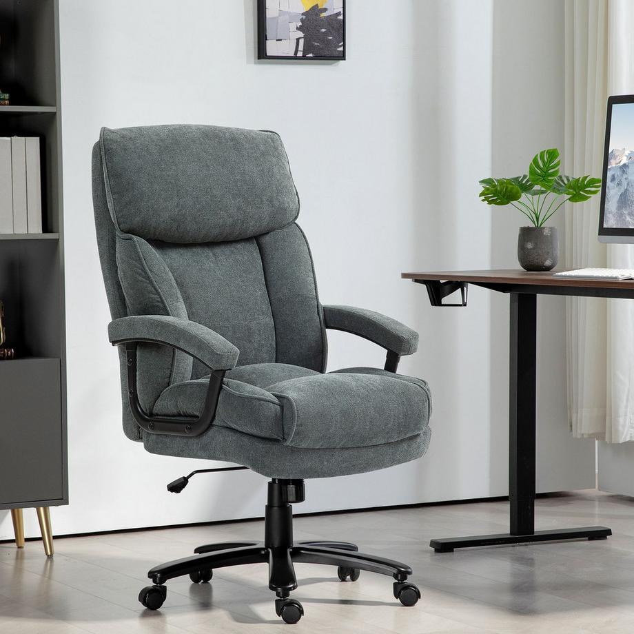 Northio Bürostuhl, Ergonomisch Schreibtischstuhl mit Wippfunktion, Leinenoptik, Höhenverstellbar PC Stuhl mit Drehfunktion, Dicke Kissen, bis 200 kg belastbar, für Home-Office, Grau  
