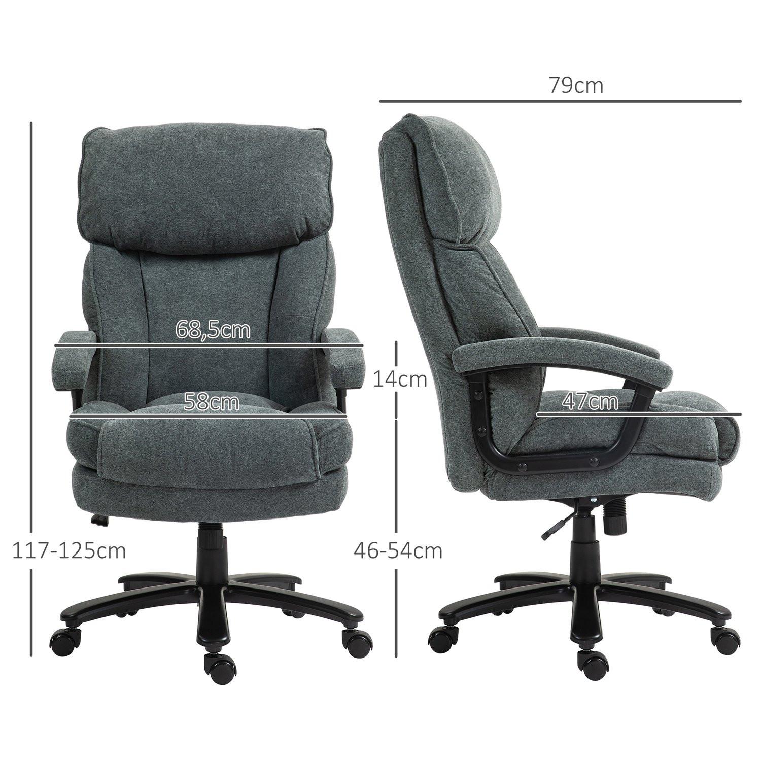Northio Chaise de bureau, chaise de bureau ergonomique avec fonction berçante, aspect lin, chaise PC réglable en hauteur avec fonction pivotante, coussins épais, capacité de charge jusqu'à 200 kg, pour bureau à domicile, gris  